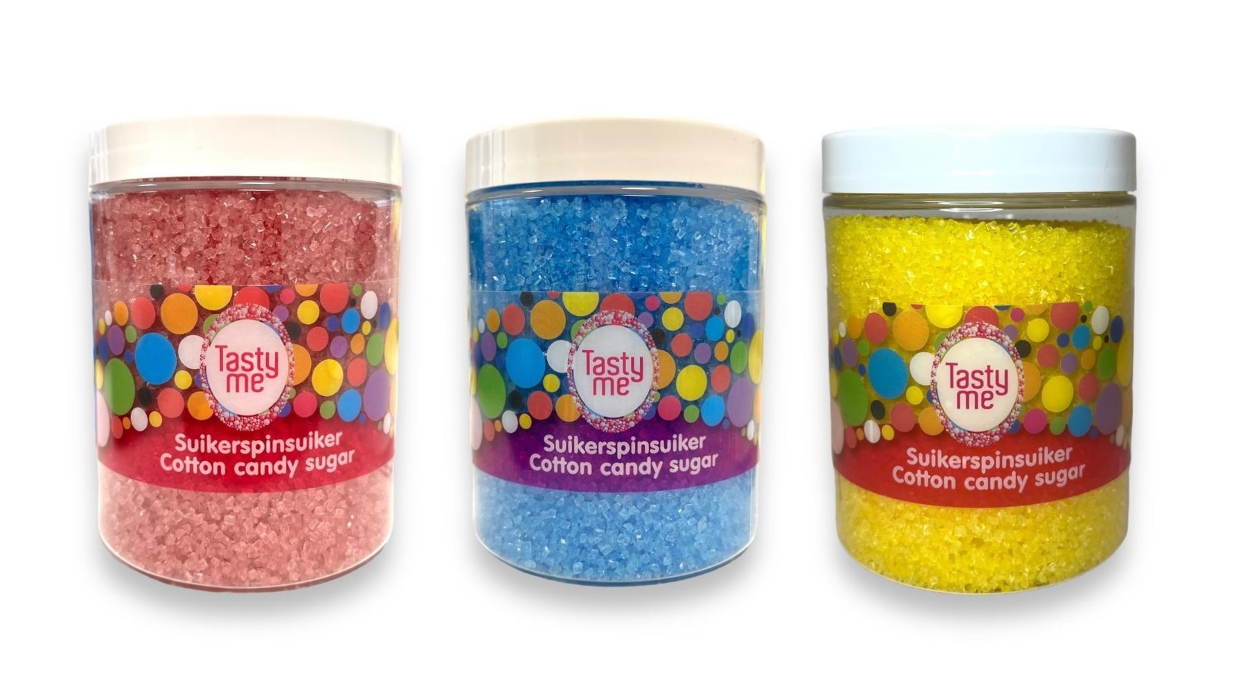 Voordeelset suikerspinsuiker roze, blauw en geel
