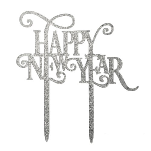 Cake topper happy new year silver FINAL SALE