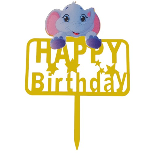 Cake topper happy birthday elephant gold