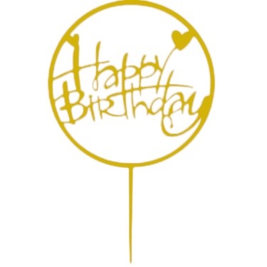 Cake topper happy birthday hartje rond goud