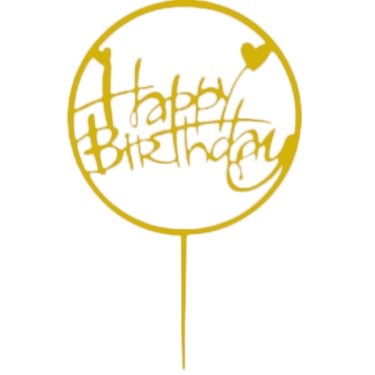 Cake topper happy birthday round heart gold