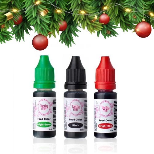 Voordeelset van 3 eetbare voedselkleurstoffen Kerst