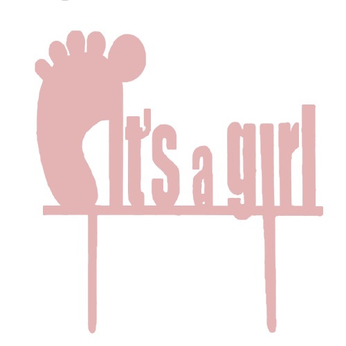 Cake topper it's a girl voetje roze