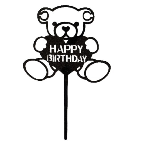 Cake topper happy birthday beertje zwart