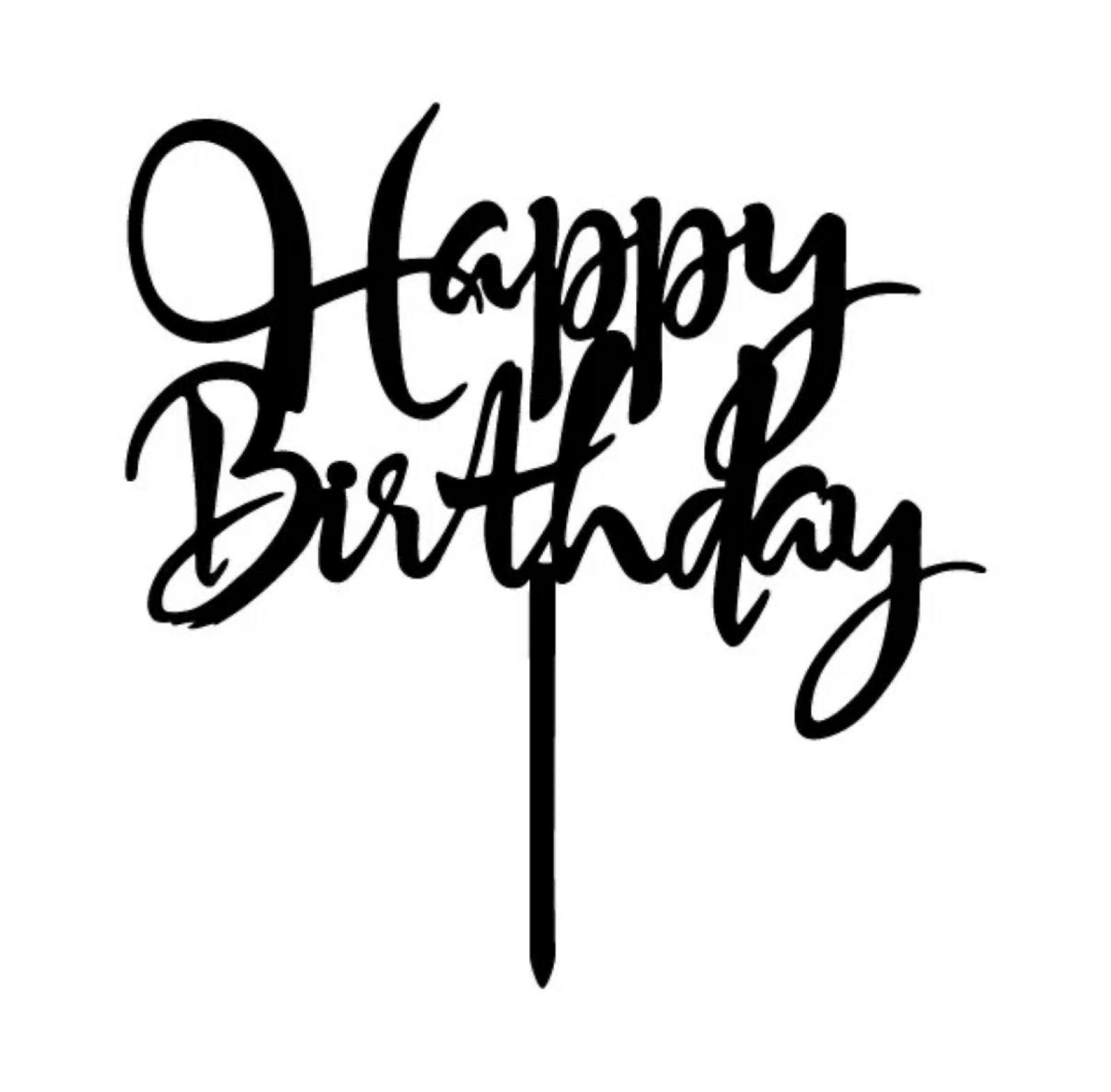 Cake topper happy birthday zwart sierlijk