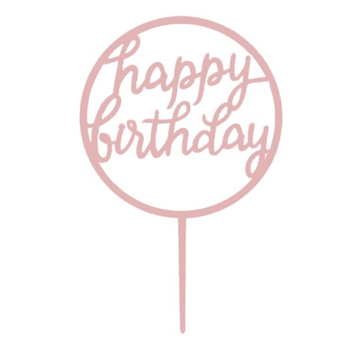 Cake topper rond happy birthday roze