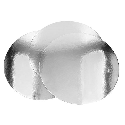 Cake board rond 30cm glans zilver 2,5mm 3st