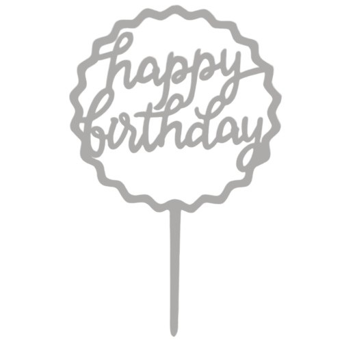Cake topper happy birthday kartel zilver