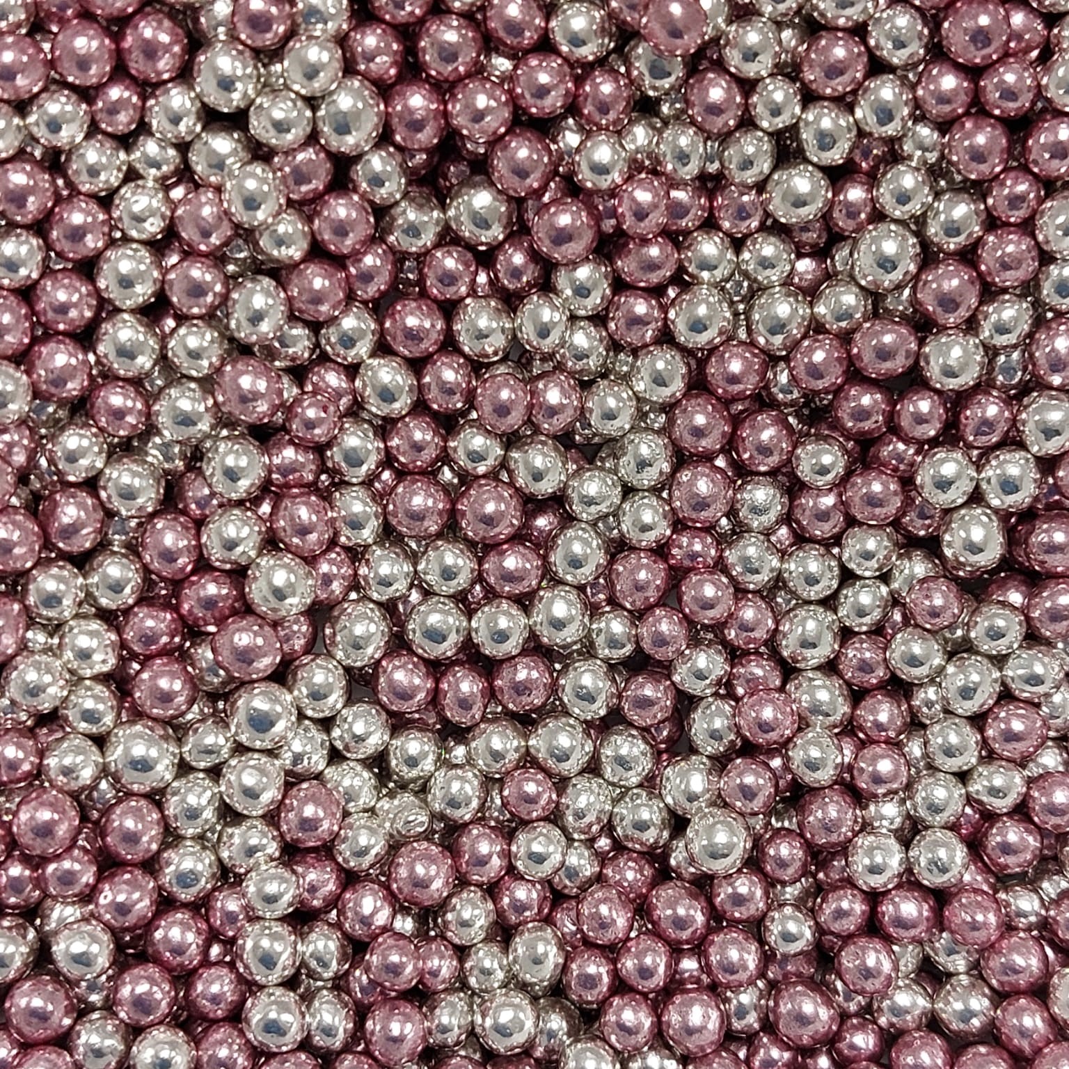 Sugar pearls metallic silver - pink 4mm 75g
