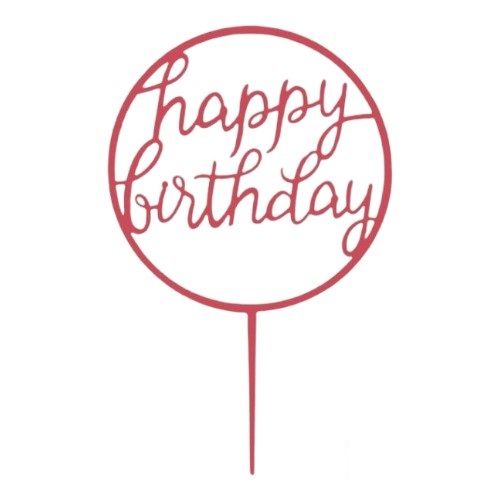 Cake topper happy birthday rond fuchsia
