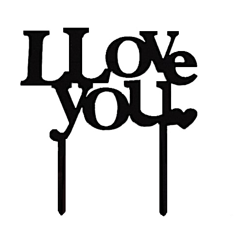 Cake topper I love you zwart