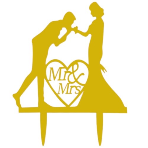 Cake topper Mr&Mrs handkus goud