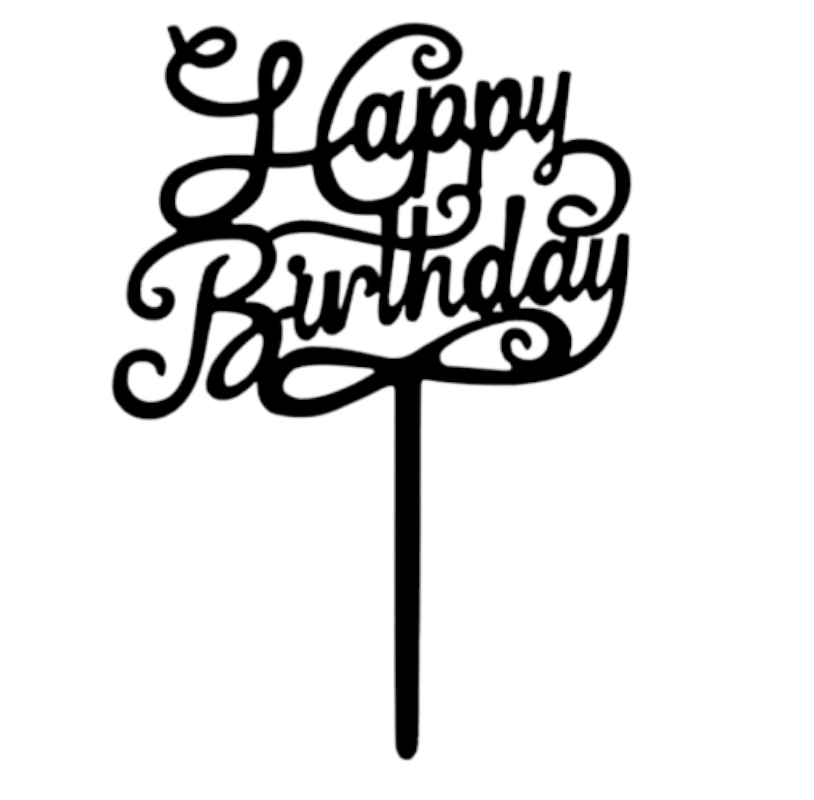 Cake topper happy birthday sierlijk zwart