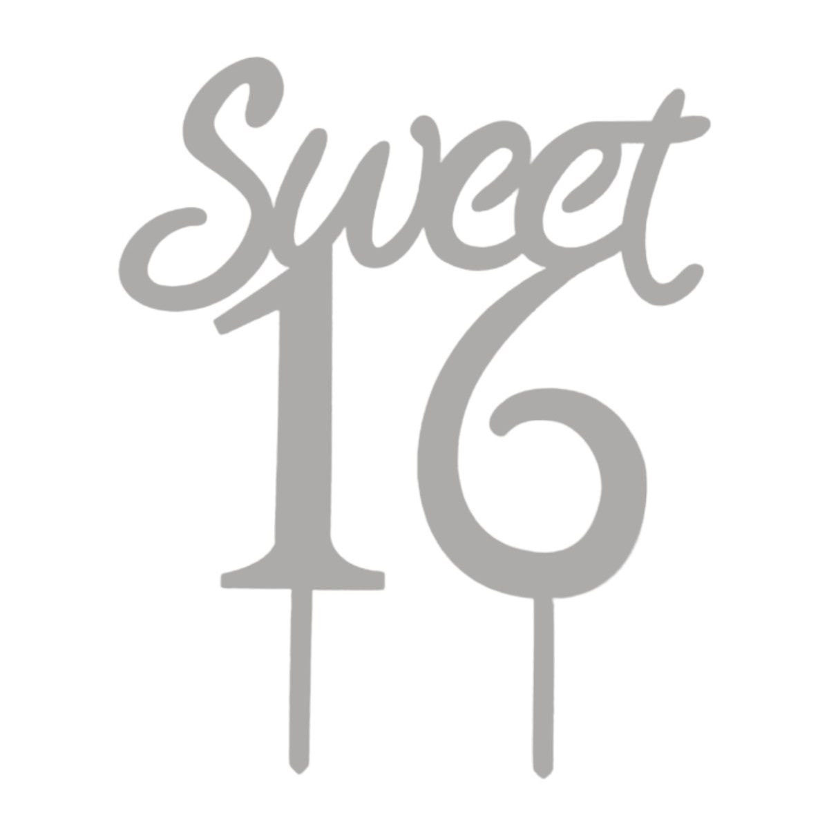 Cake topper sweet 16 zilver
