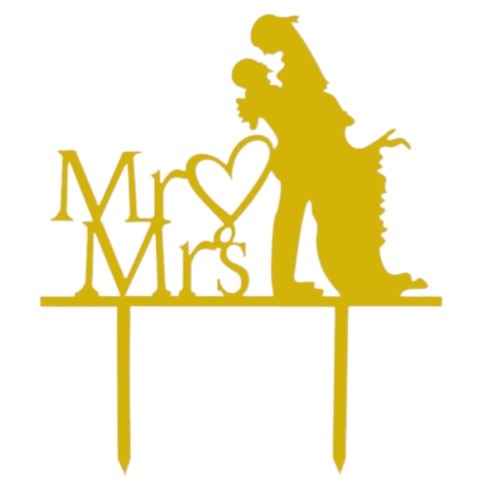 Cake topper mr & mrs koppel goud