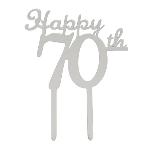 Cake topper happy 70th verjaardag zilver OP=OP