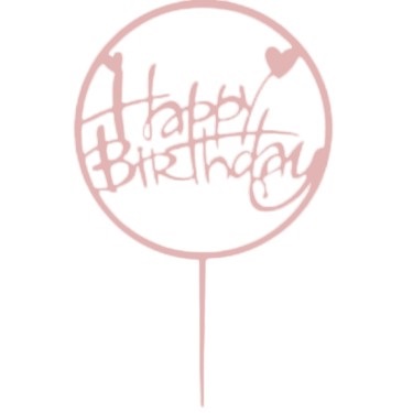 Cake topper happy birthday hartje rond roze