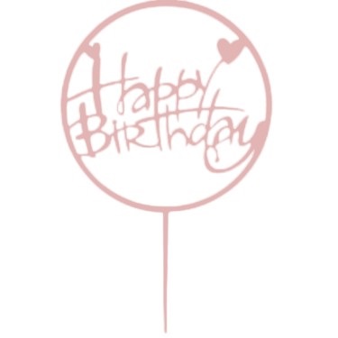 Cake topper happy birthday round heart light pink