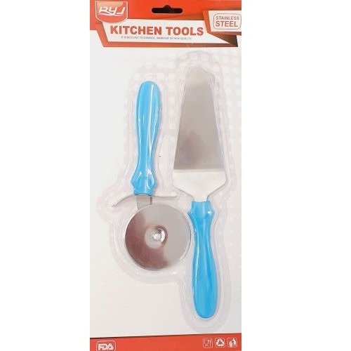 Cake server and pizza cutter 2pcs blue FINAL SALE