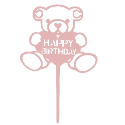 Cake topper happy birthday beertje roze
