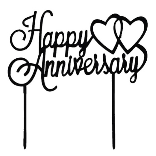 Cake topper happy anniversary met hart zwart